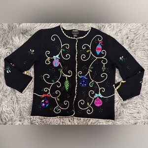 Designers Originals Studio Joy Vintage Beaded Embroidered Christmas Cardigan L